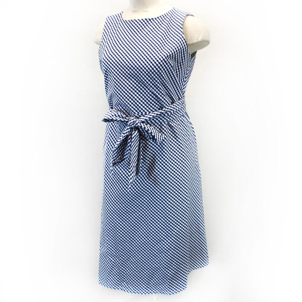 New Anne Klein navy half-lined belted garden party Derby navy blue dress size 16